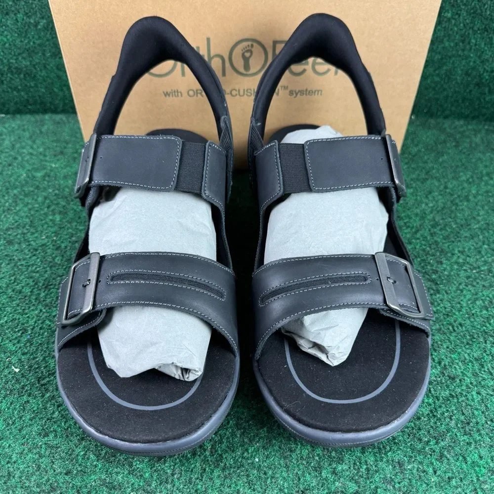 Orthofeet Jupiter Hands-Free Sandals Black Leather Men's Size 14 X-Wide 4E
